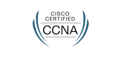 Cisco Certified CCNA badge logo with blue curved laurel shapes surrounding the CCNA text.