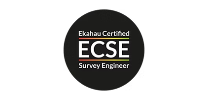 Ekahau Certified ECSE Survey Engineer badge on a black circular background