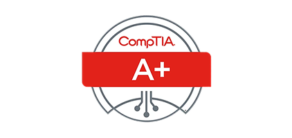 CompTIA A+ certification badge with a red banner across a circular emblem.