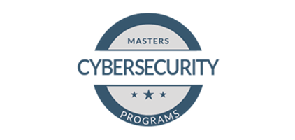 Circular seal badge reading 'Masters Programs' with 'CYBERSECURITY' across the center and three stars beneath