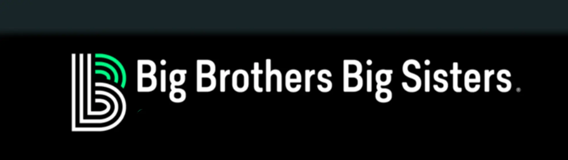 Big Brothers Big Sisters logo with a stylized white B emblem on the left against a black background.