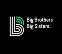 Big Brothers Big Sisters logo on a black background, featuring a white outlined monogram with green curved lines beside the text.