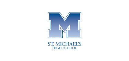 St. Michael's High School logo with a blue gradient letter M and the school name beneath