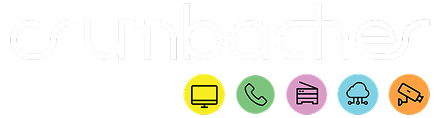 Brand logo with five colored circular icons (desktop, phone, document, cloud/network, and printer) on a black background.