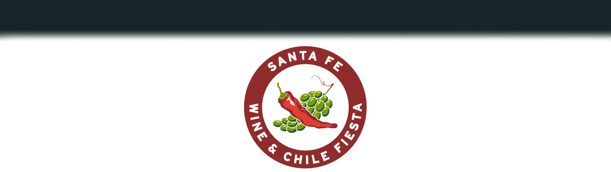 Logo for Santa Fe Wine & Chile Fiesta: red ring around a central chili pepper and grape cluster inside a white circle.