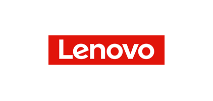 Lenovo logo on a white background, brand mark in red frame