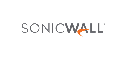 SonicWall logo on a white background with an orange swoosh.