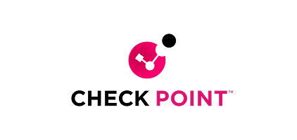 Check Point logo: pink circular emblem with a white network node inside, a black dot above, and the text CHECK POINT.