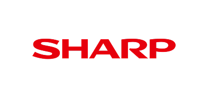 Sharp brand logo in red on a white background